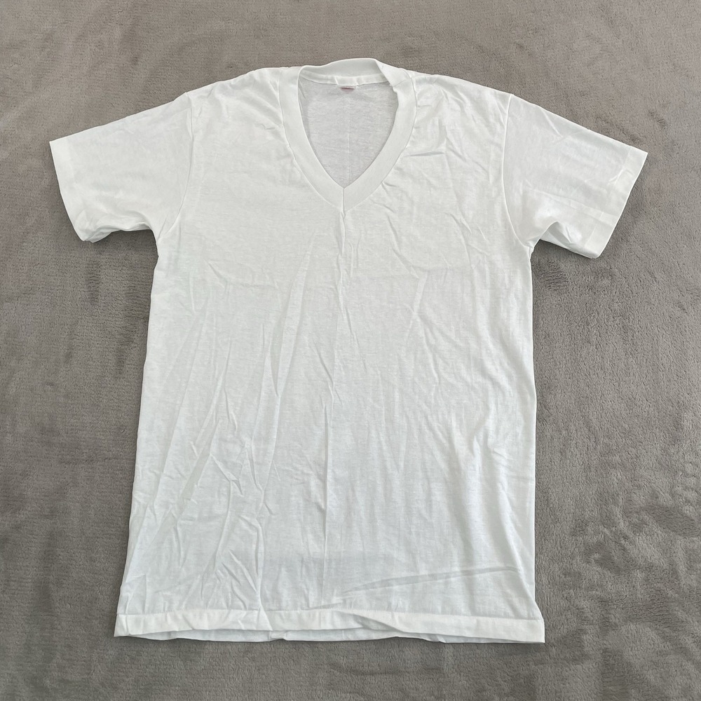 4 Pack Vintage 80s Hanes V Neck T Shirt Men Medium White Single Stitch USA NWOT